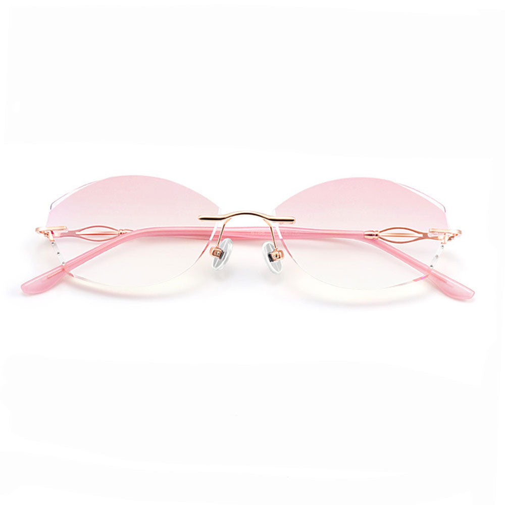 Women's Reading Glasses Ultra-light Rimless Blue light Blocking Presbyopic Glasses Gradient Pink Sunglasses Readers