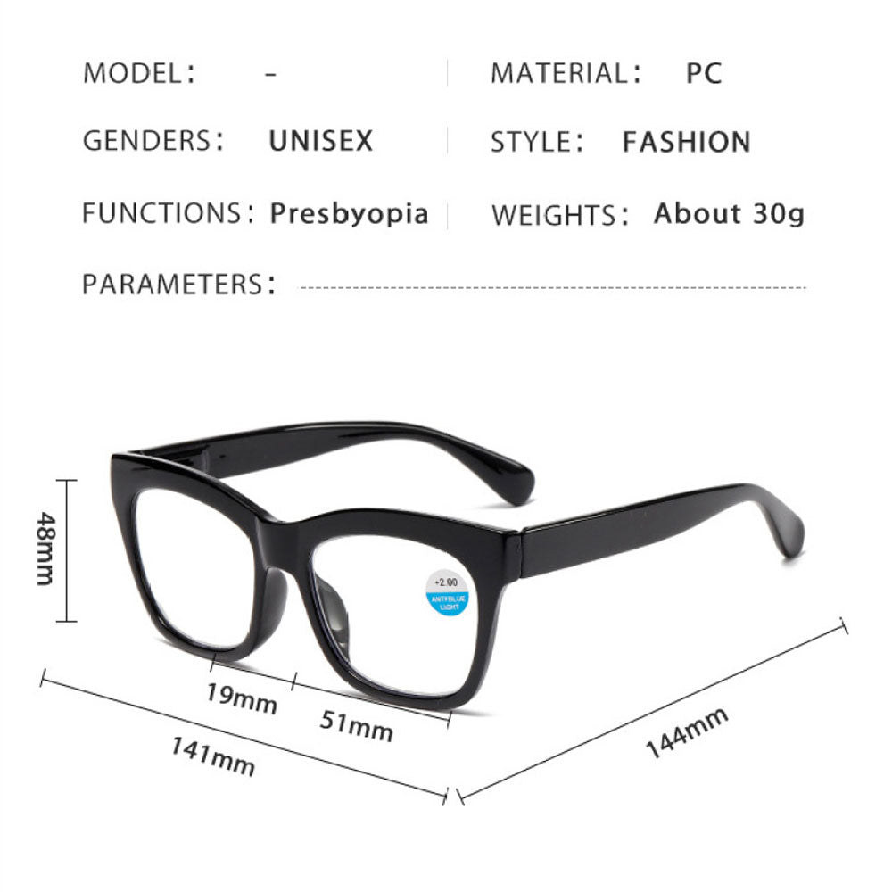 Thick Oversize Square Reading Glasses for Women and Men, Blue Light Blocking Spring Hinge Readers