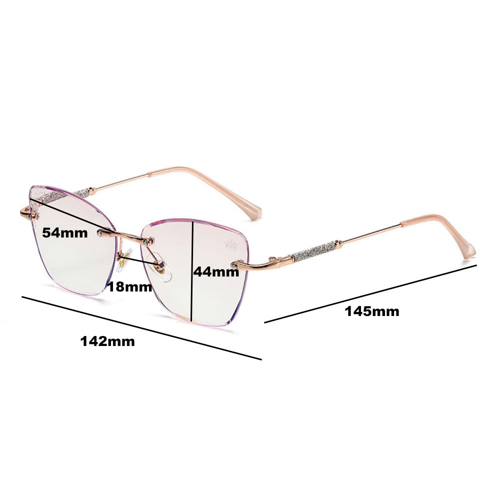 Women Diamond Rimless Blue Light Blocking Reading Glasses Gradient Pink Sunglasses Butterfly Readers