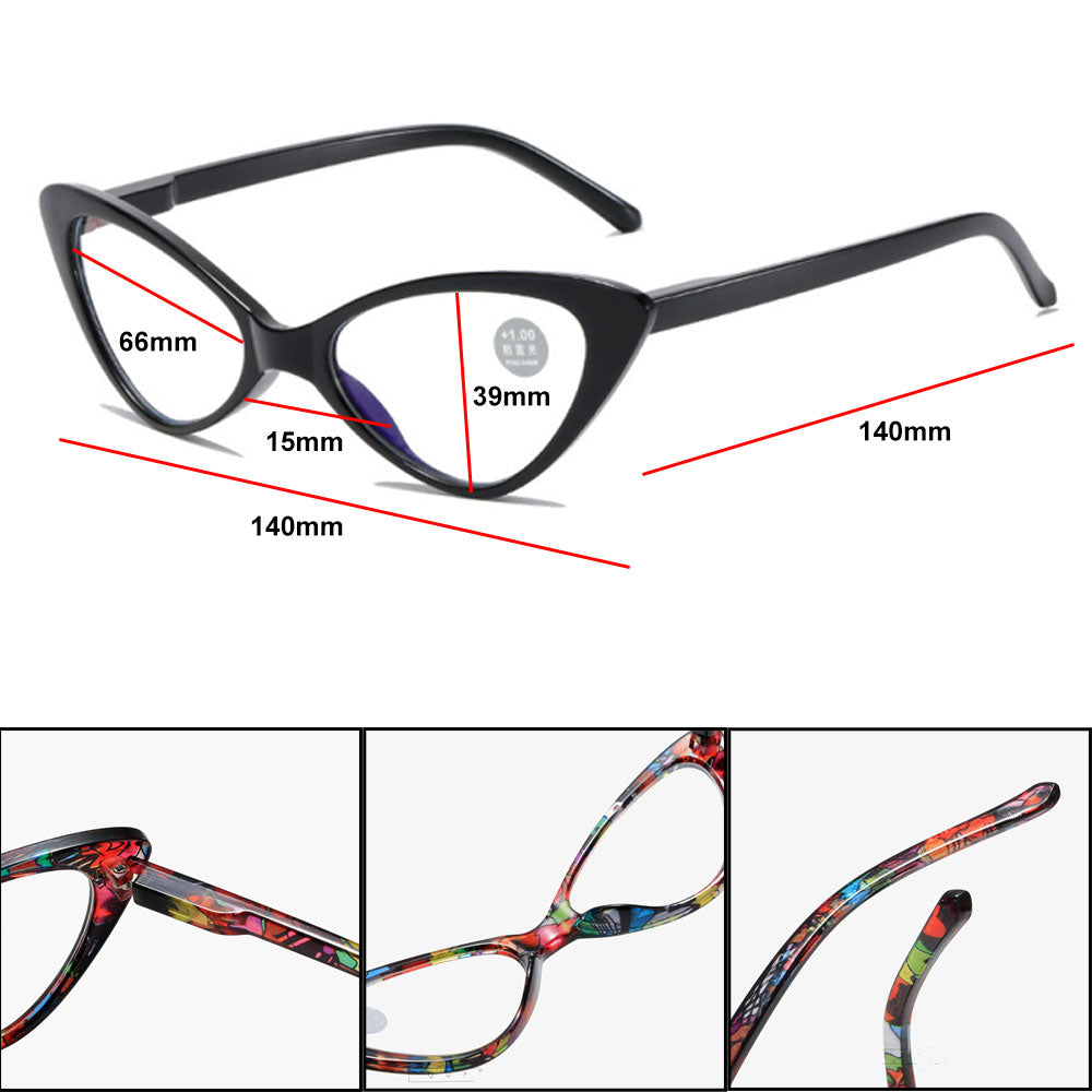 Retro Cat Eye Reading Glasses for Women Ladies Anti-Blue Light Spring Hinge Readers