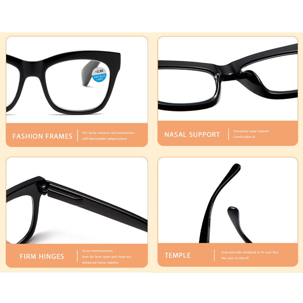 Thick Oversize Square Reading Glasses for Women and Men, Blue Light Blocking Spring Hinge Readers