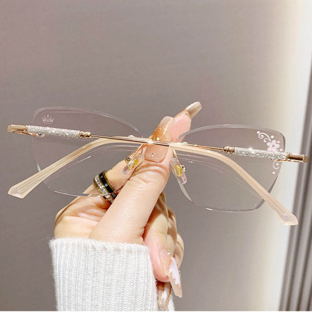 Women Diamond Rimless Blue Light Blocking Reading Glasses Gradient Pink Sunglasses Butterfly Readers