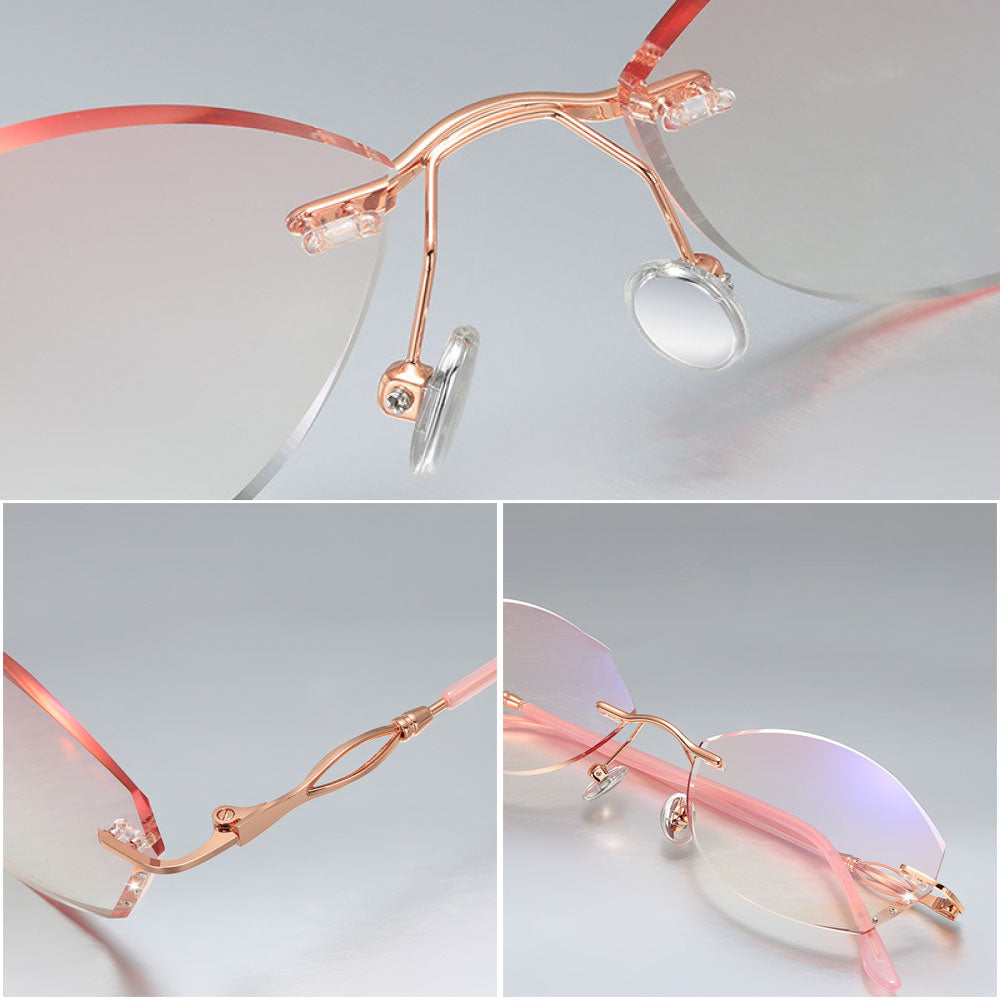 Women's Reading Glasses Ultra-light Rimless Blue light Blocking Presbyopic Glasses Gradient Pink Sunglasses Readers