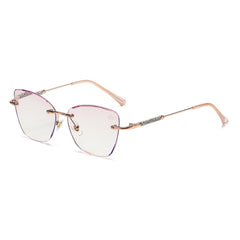 Women Diamond Rimless Blue Light Blocking Reading Glasses Gradient Pink Sunglasses Butterfly Readers