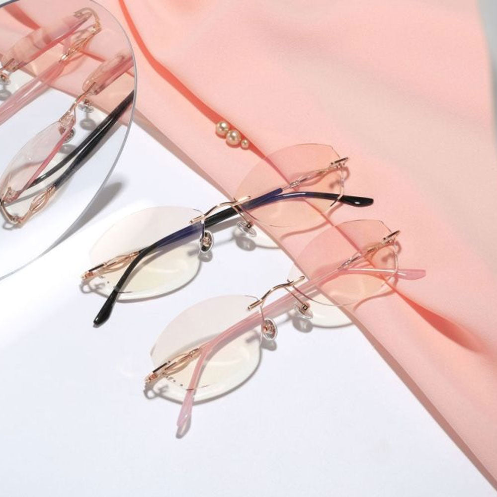 Women's Reading Glasses Ultra-light Rimless Blue light Blocking Presbyopic Glasses Gradient Pink Sunglasses Readers